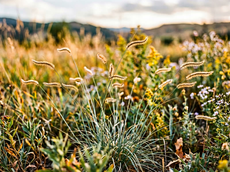 Blue grama grass with distinctive eyelash seed heads in a native Colorado meadow